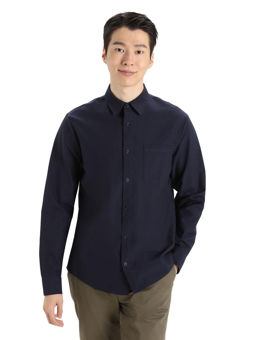 Long Sleeve Icebreaker Merino Berlin Shirt Homme Bleu Marine | FR 1235EBCX